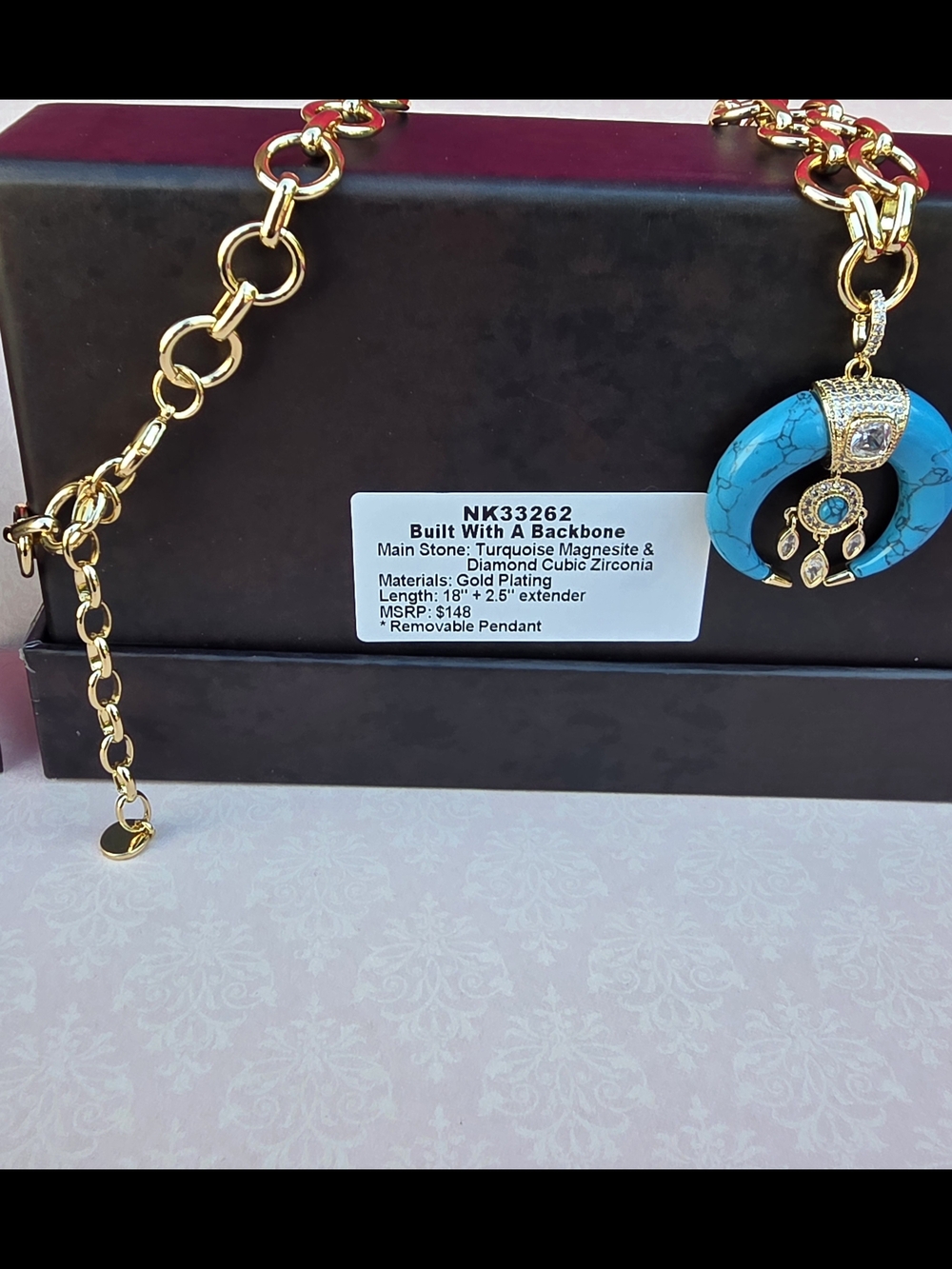 Bomb Party Outlaw Gold-Tone Turquoise Crescent Pendant Necklace - Picture 6 of 12